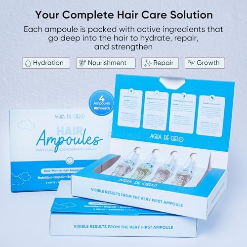 Agua de Cielo Hair Ampoules Set – Intensive Hair Treatment for Damaged Hair, Nourish, Hydrate, Repair & Growth – 4 Ampoules of 10ml Avelisse