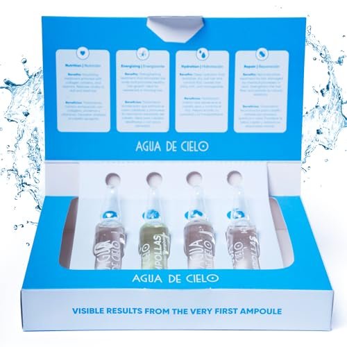 Agua de Cielo Hair Ampoules Set – Intensive Hair Treatment for Damaged Hair, Nourish, Hydrate, Repair & Growth – 4 Ampoules of 10ml Avelisse