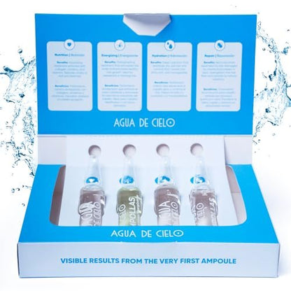 Agua de Cielo Hair Ampoules Set – Intensive Hair Treatment for Damaged Hair, Nourish, Hydrate, Repair & Growth – 4 Ampoules of 10ml Avelisse
