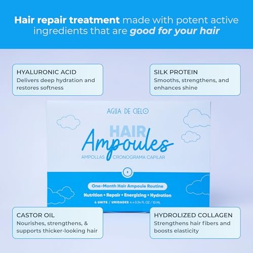 Agua de Cielo Hair Ampoules Set – Intensive Hair Treatment for Damaged Hair, Nourish, Hydrate, Repair & Growth – 4 Ampoules of 10ml Avelisse