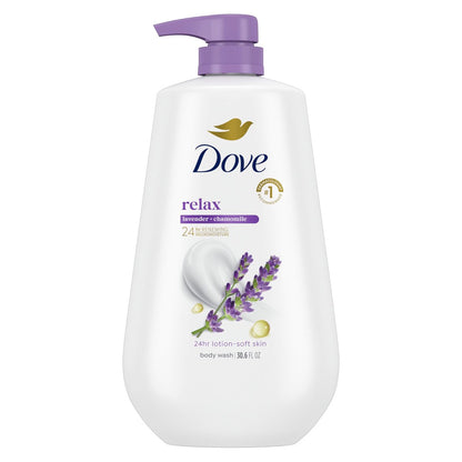 Dove Body Wash with Pump Relax Lavender Oil & Chamomile for 24hr Lotion-Soft Skin, Moisturizing Skin Cleanser, No Sulfates, No Parabens, 30.6 Oz Avelisse