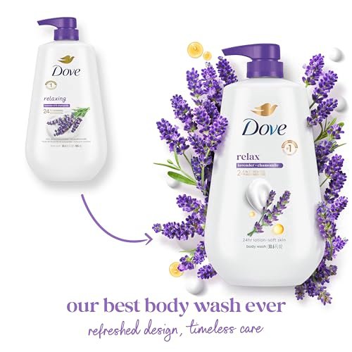 Dove Body Wash with Pump Relax Lavender Oil & Chamomile for 24hr Lotion-Soft Skin, Moisturizing Skin Cleanser, No Sulfates, No Parabens, 30.6 Oz Avelisse