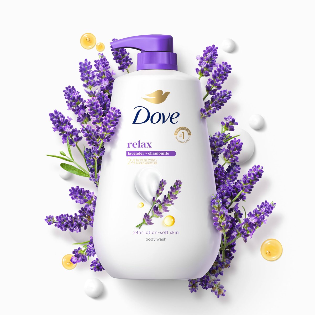 Dove Body Wash with Pump Relax Lavender Oil & Chamomile for 24hr Lotion-Soft Skin, Moisturizing Skin Cleanser, No Sulfates, No Parabens, 30.6 Oz Avelisse