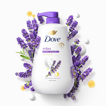 Dove Body Wash with Pump Relax Lavender Oil & Chamomile for 24hr Lotion-Soft Skin, Moisturizing Skin Cleanser, No Sulfates, No Parabens, 30.6 Oz Avelisse