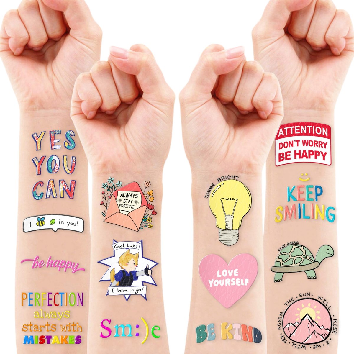 96-Piece Motivational Pre-Cut Temporary Tattoos - Inspirational Quote Tattoos for Women, Men, Teens & Kids - Birthday Party Favors, School Prizes, Classroom Rewards - görsel 17