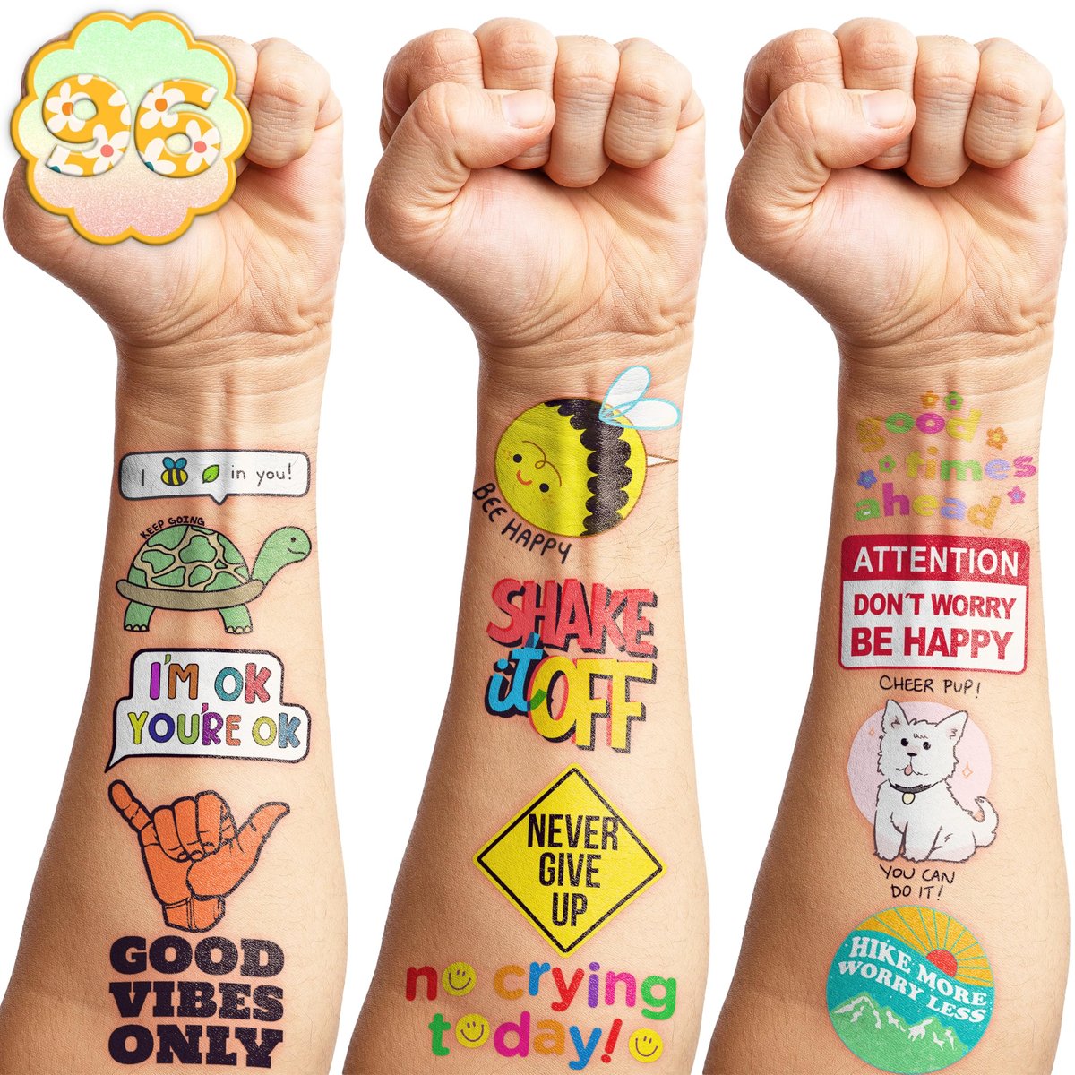 96-Piece Motivational Pre-Cut Temporary Tattoos - Inspirational Quote Tattoos for Women, Men, Teens & Kids - Birthday Party Favors, School Prizes, Classroom Rewards - görsel 11