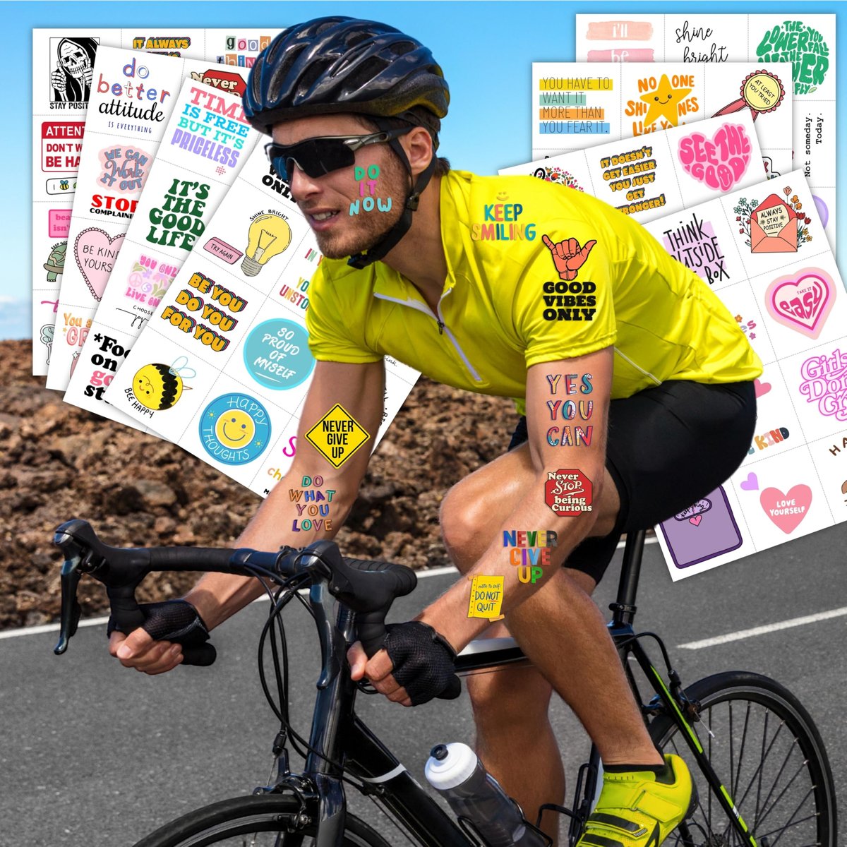 96-Piece Motivational Pre-Cut Temporary Tattoos - Inspirational Quote Tattoos for Women, Men, Teens & Kids - Birthday Party Favors, School Prizes, Classroom Rewards - görsel 3