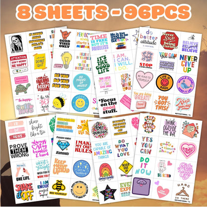 96-Piece Motivational Pre-Cut Temporary Tattoos - Inspirational Quote Tattoos for Women, Men, Teens & Kids - Birthday Party Favors, School Prizes, Classroom Rewards