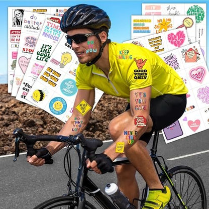 96-Piece Motivational Pre-Cut Temporary Tattoos - Inspirational Quote Tattoos for Women, Men, Teens & Kids - Birthday Party Favors, School Prizes, Classroom Rewards