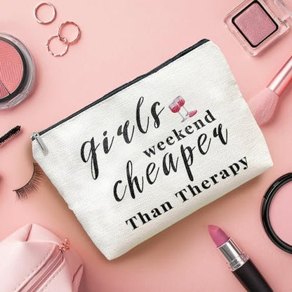3-Piece Girls Weekend Travel Makeup Bag Set - Bestie Gift for Best Friends Travel, Christmas, Graduation, Wedding, Birthday (Beige)