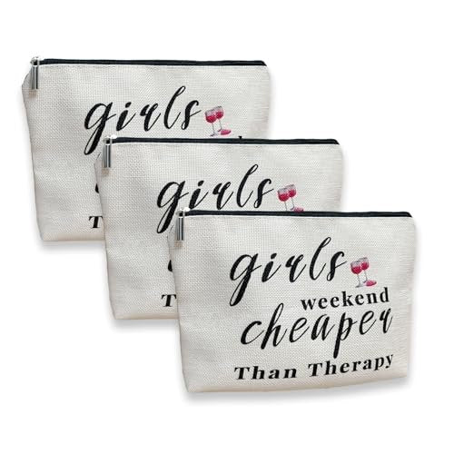3-Piece Girls Weekend Travel Makeup Bag Set - Bestie Gift for Best Friends Travel, Christmas, Graduation, Wedding, Birthday (Beige) - görsel 2