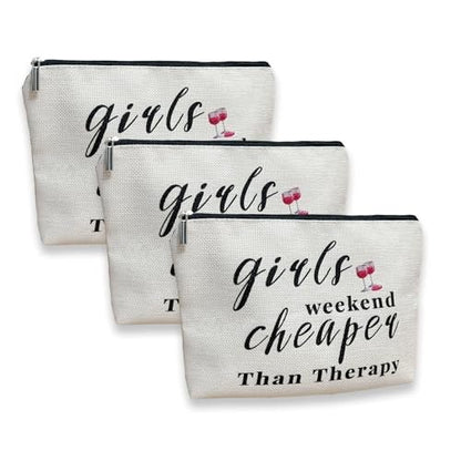3-Piece Girls Weekend Travel Makeup Bag Set - Bestie Gift for Best Friends Travel, Christmas, Graduation, Wedding, Birthday (Beige)