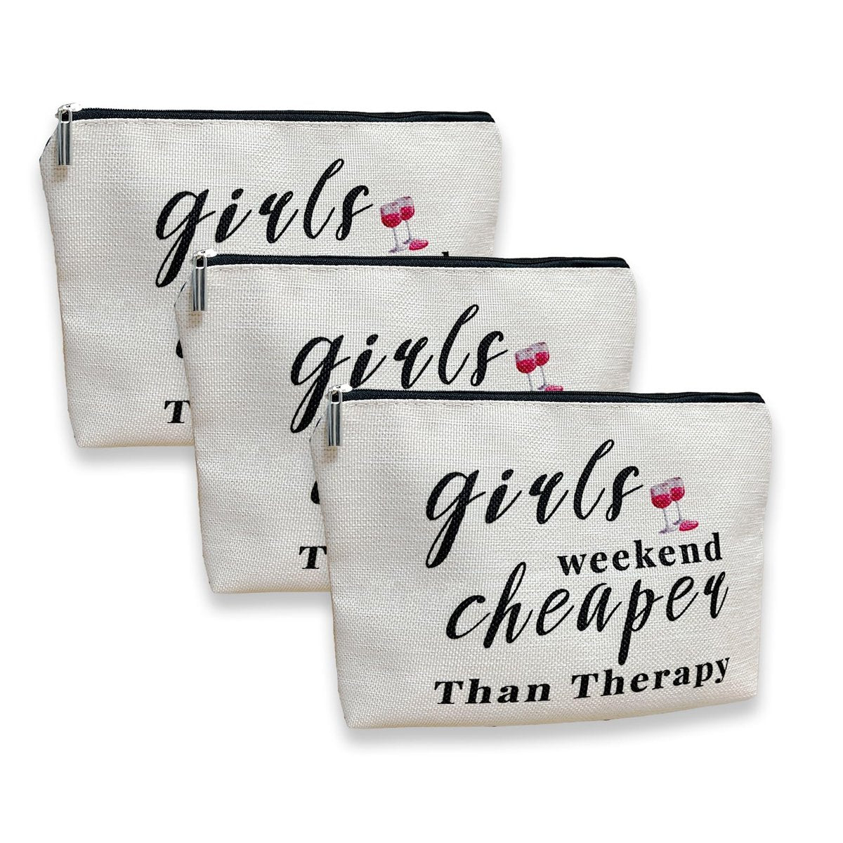 3-Piece Girls Weekend Travel Makeup Bag Set - Bestie Gift for Best Friends Travel, Christmas, Graduation, Wedding, Birthday (Beige) - görsel 1