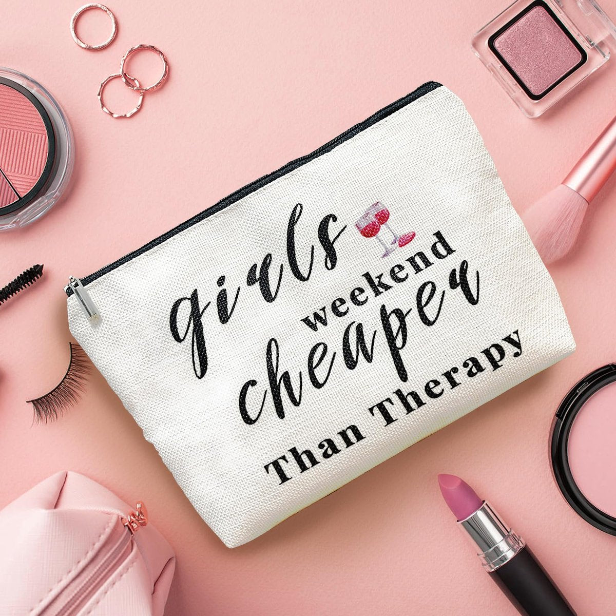3-Piece Girls Weekend Travel Makeup Bag Set - Bestie Gift for Best Friends Travel, Christmas, Graduation, Wedding, Birthday (Beige) - görsel 13
