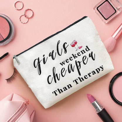 3-Piece Girls Weekend Travel Makeup Bag Set - Bestie Gift for Best Friends Travel, Christmas, Graduation, Wedding, Birthday (Beige)