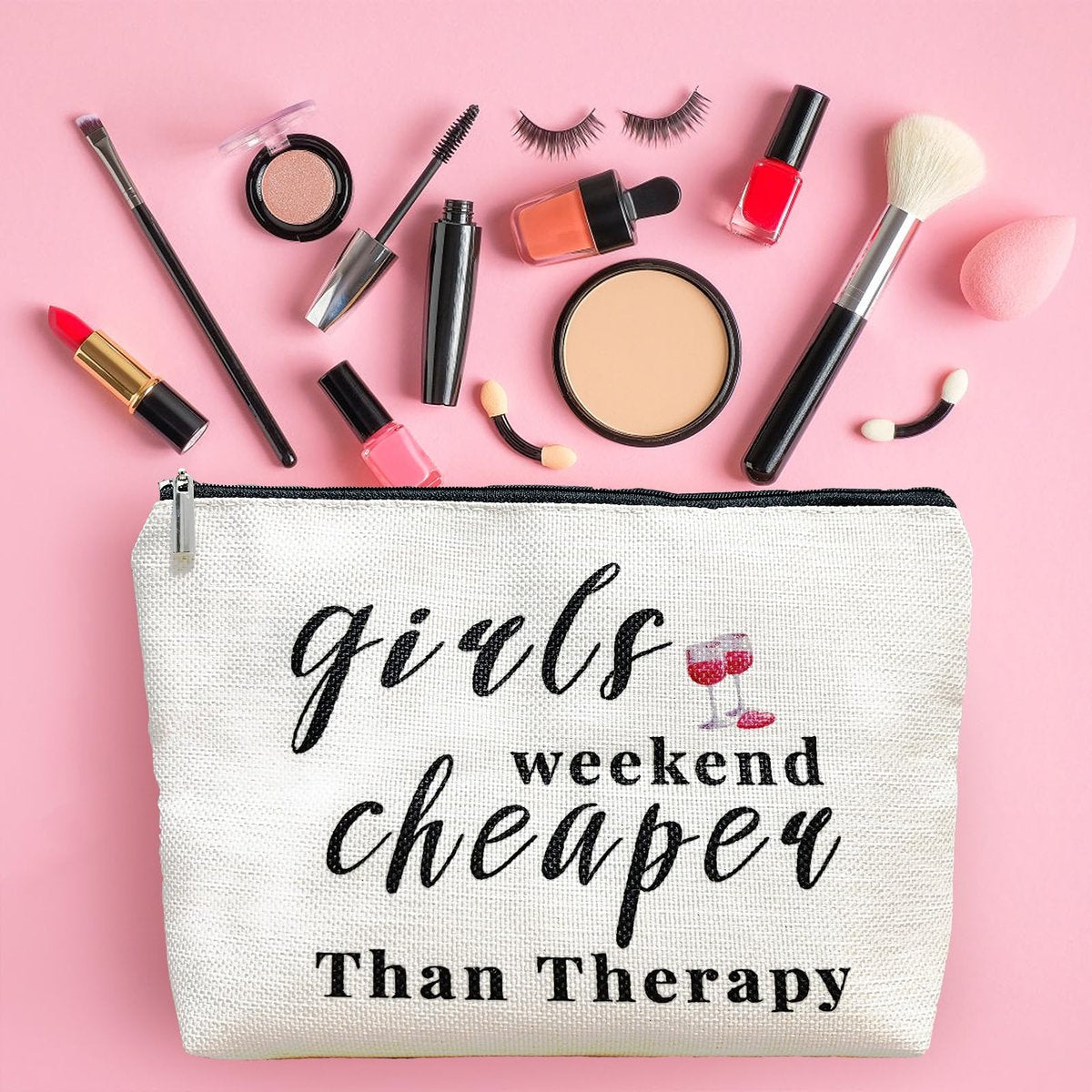 3-Piece Girls Weekend Travel Makeup Bag Set - Bestie Gift for Best Friends Travel, Christmas, Graduation, Wedding, Birthday (Beige) - görsel 11