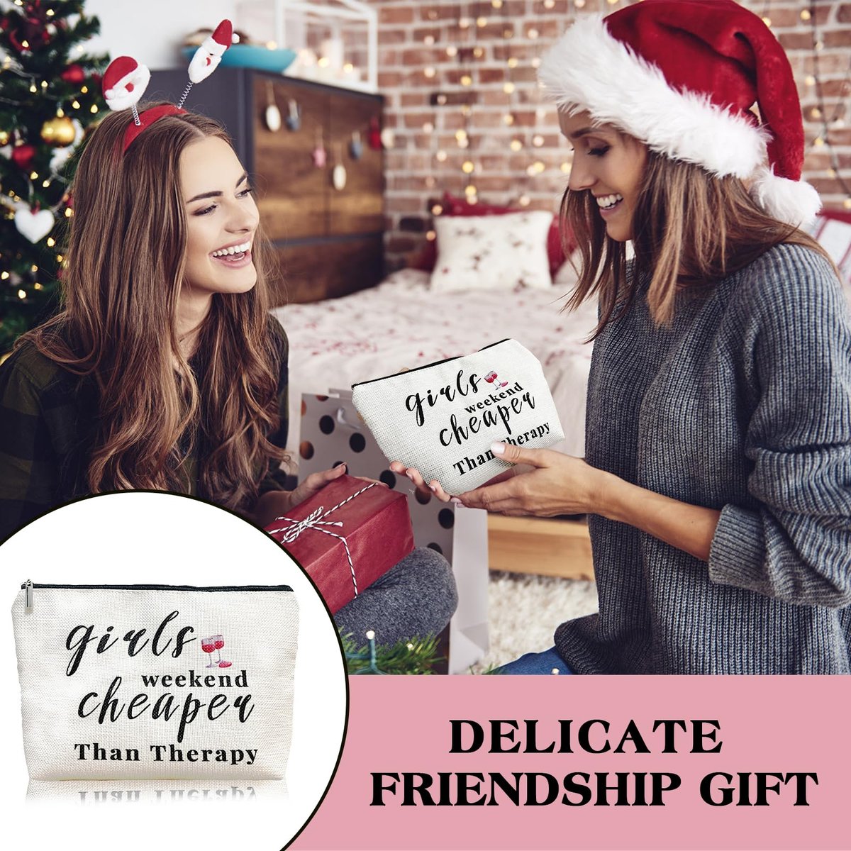 3-Piece Girls Weekend Travel Makeup Bag Set - Bestie Gift for Best Friends Travel, Christmas, Graduation, Wedding, Birthday (Beige) - görsel 9