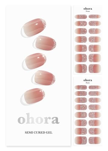 ohora Semi Cured Gel Nail Strips (N Sugar French) - Nude, Salon-Quality Nail Wraps, Easy Apply & Remove, Works with Any UV/LED Lamp, 34 Pieces