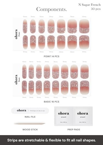 ohora Semi Cured Gel Nail Strips (N Sugar French) - Nude, Salon-Quality Nail Wraps, Easy Apply & Remove, Works with Any UV/LED Lamp, 34 Pieces - görsel 8