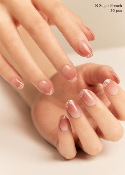 ohora Semi Cured Gel Nail Strips (N Sugar French) - Nude, Salon-Quality Nail Wraps, Easy Apply & Remove, Works with Any UV/LED Lamp, 34 Pieces