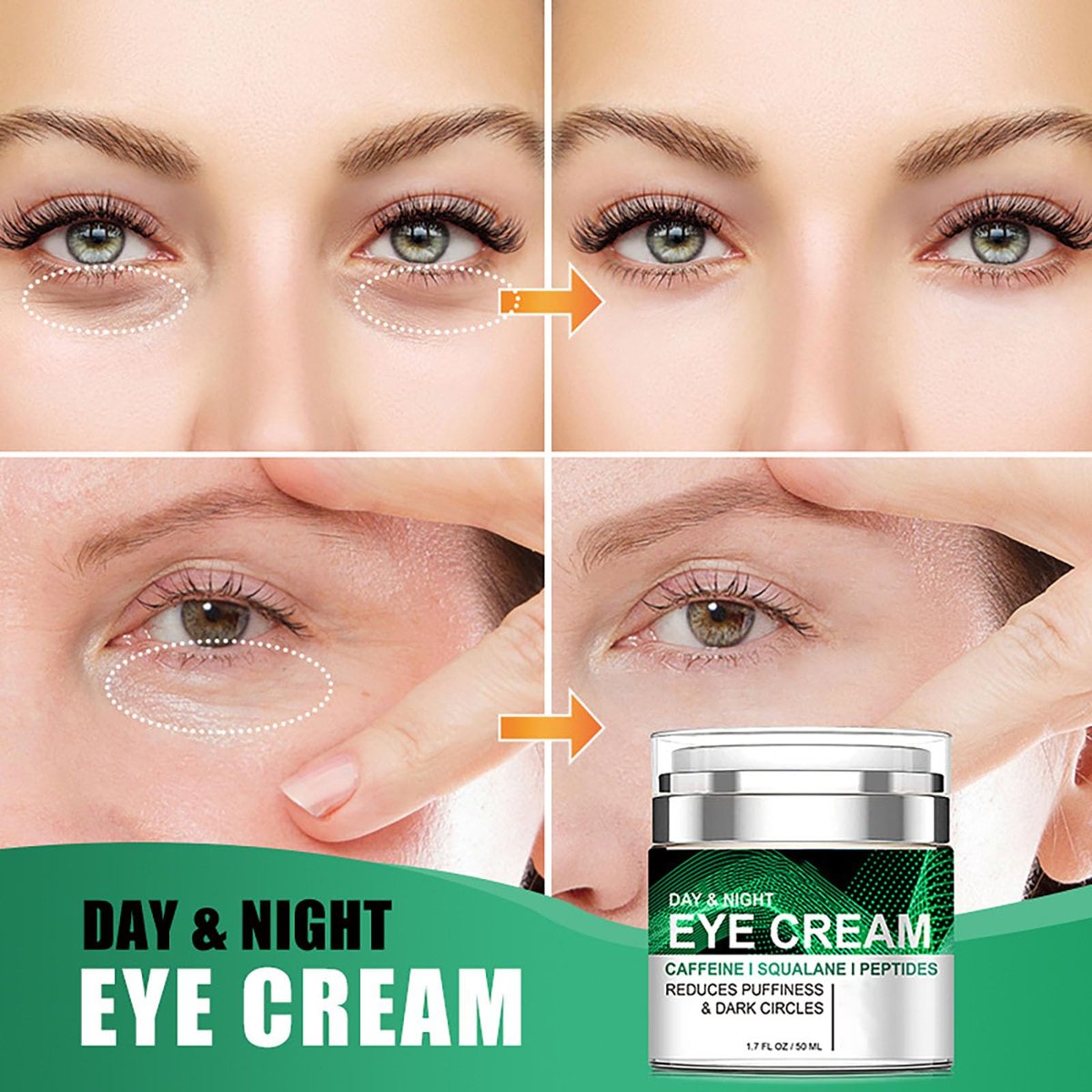 Grospe Caffeine Eye Cream for Puffiness and Bags Under Eyes - Daily Anti-Wrinkle Cream with Collagen & Peptide - Day and Night Eye Cream for Smoothing and Reducing Signs of Aging - 1.7 Fl Oz Avelisse