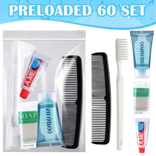 Ziliny 60-Piece Basic Toiletry Set – Homeless Hygiene Kits for Care Packages, Travel Toiletries Bulk for Men & Women, Reusable Supplies for Charity Avelisse