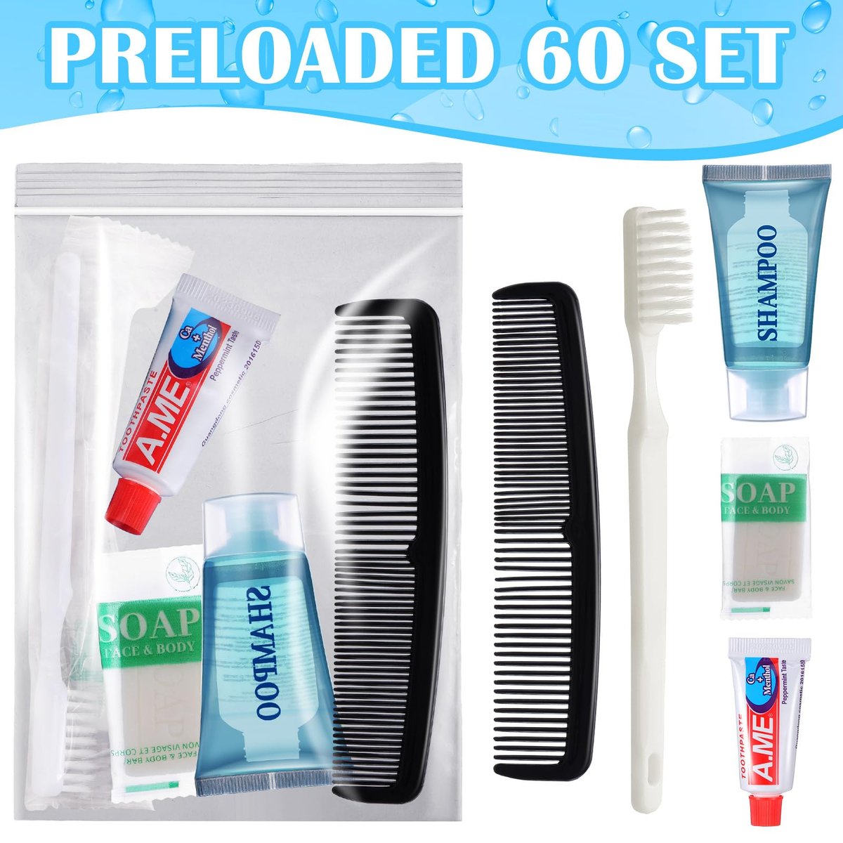 Ziliny 60-Piece Basic Toiletry Set – Homeless Hygiene Kits for Care Packages, Travel Toiletries Bulk for Men & Women, Reusable Supplies for Charity Avelisse