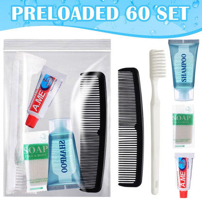 Ziliny 60-Piece Basic Toiletry Set – Homeless Hygiene Kits for Care Packages, Travel Toiletries Bulk for Men & Women, Reusable Supplies for Charity Avelisse