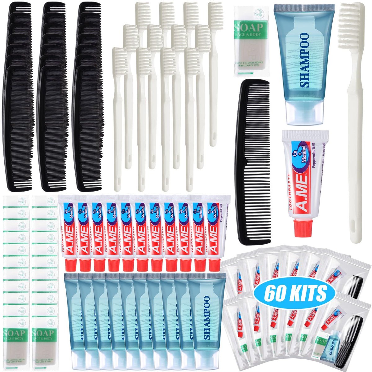 Ziliny 60-Piece Basic Toiletry Set – Homeless Hygiene Kits for Care Packages, Travel Toiletries Bulk for Men & Women, Reusable Supplies for Charity Avelisse
