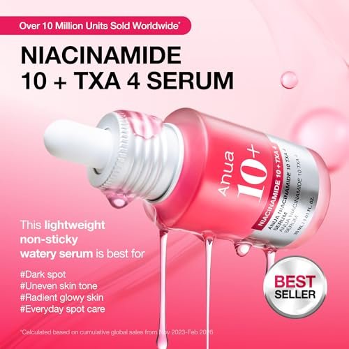 Anua Niacinamide 10 + TXA 4 Serum – Dark Spot Care & Hydrating Korean Facial Serum for Glass Skin, 1.01 fl.oz Avelisse