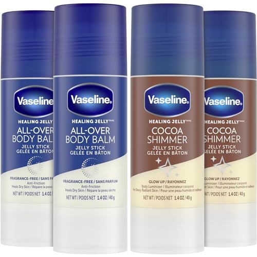 Vaseline Cocoa Shimmer Jelly Stick & All Over Body Balm Stick Bundle – Cocoa Butter Body Balm Skin Care Set (4 Piece, 20 oz) Avelisse