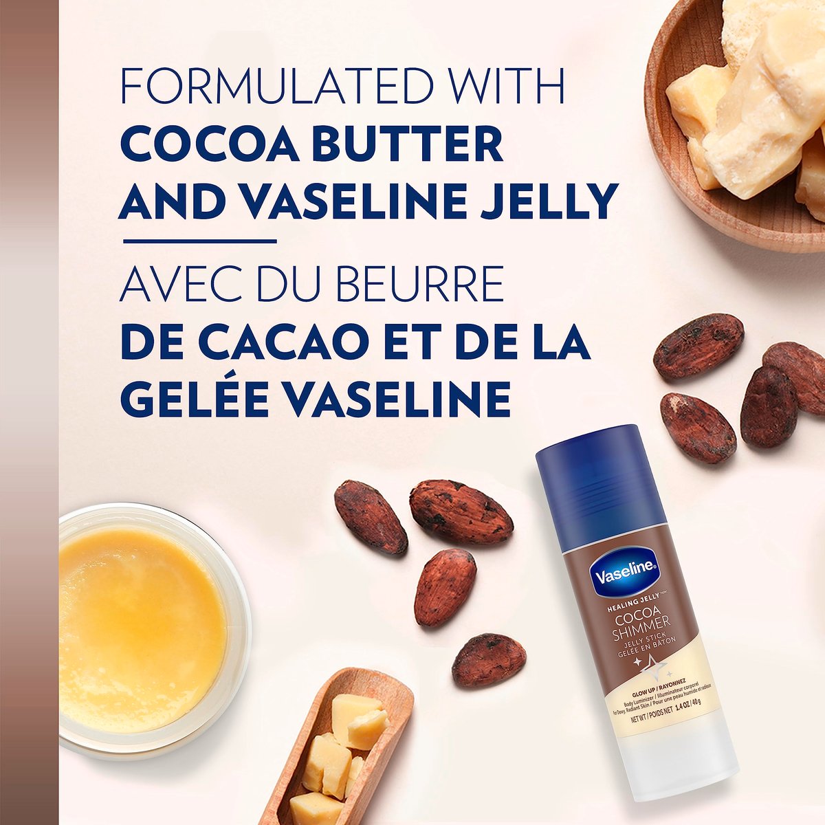Vaseline Cocoa Shimmer Jelly Stick & All Over Body Balm Stick Bundle – Cocoa Butter Body Balm Skin Care Set (4 Piece, 20 oz) Avelisse