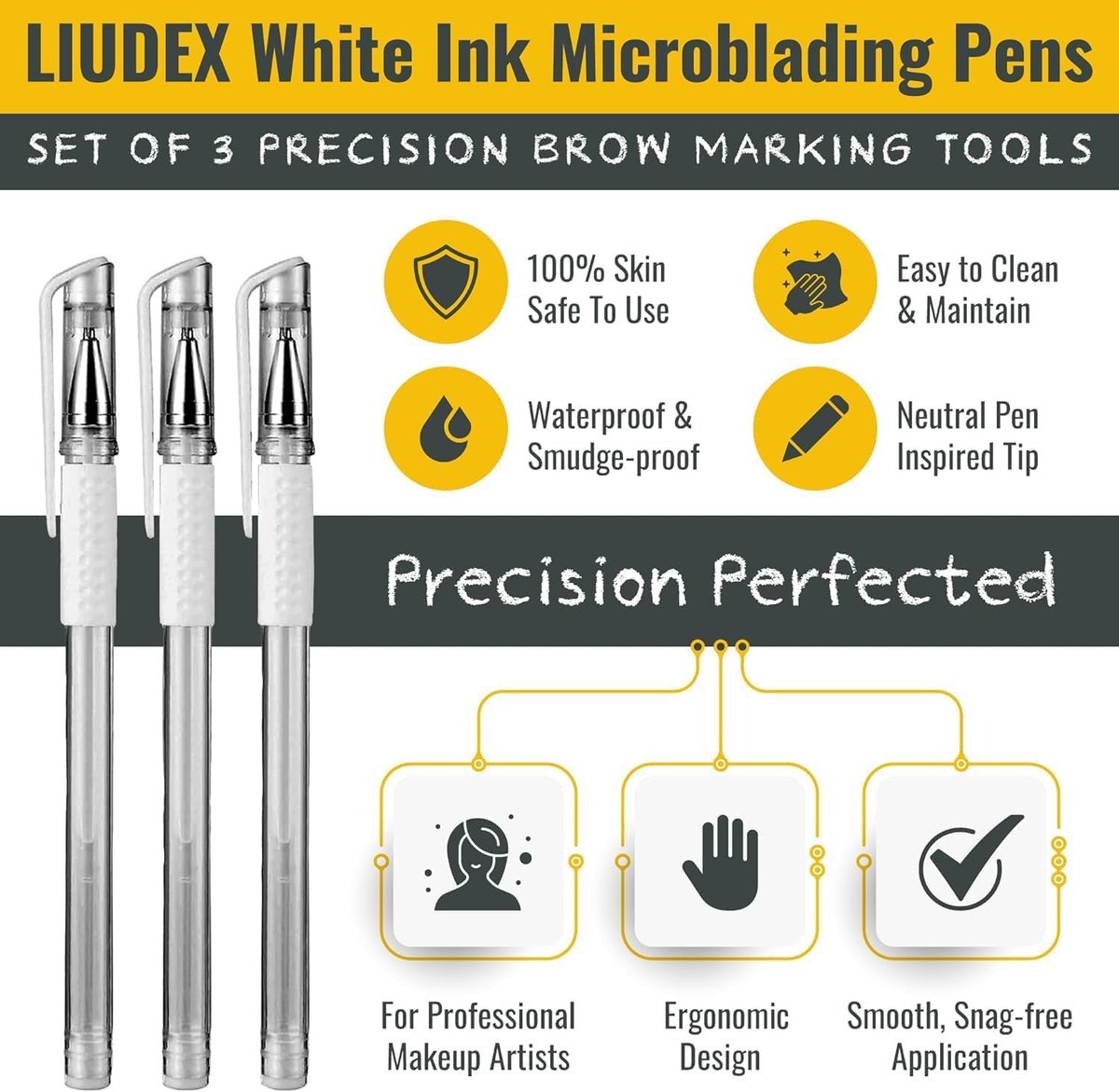 LIUDEX 3-Pack White Skin Marker Pens for PMU Microblading Eyebrow Mapping & Positioning - görsel 8