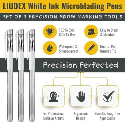 LIUDEX 3-Pack White Skin Marker Pens for PMU Microblading Eyebrow Mapping & Positioning