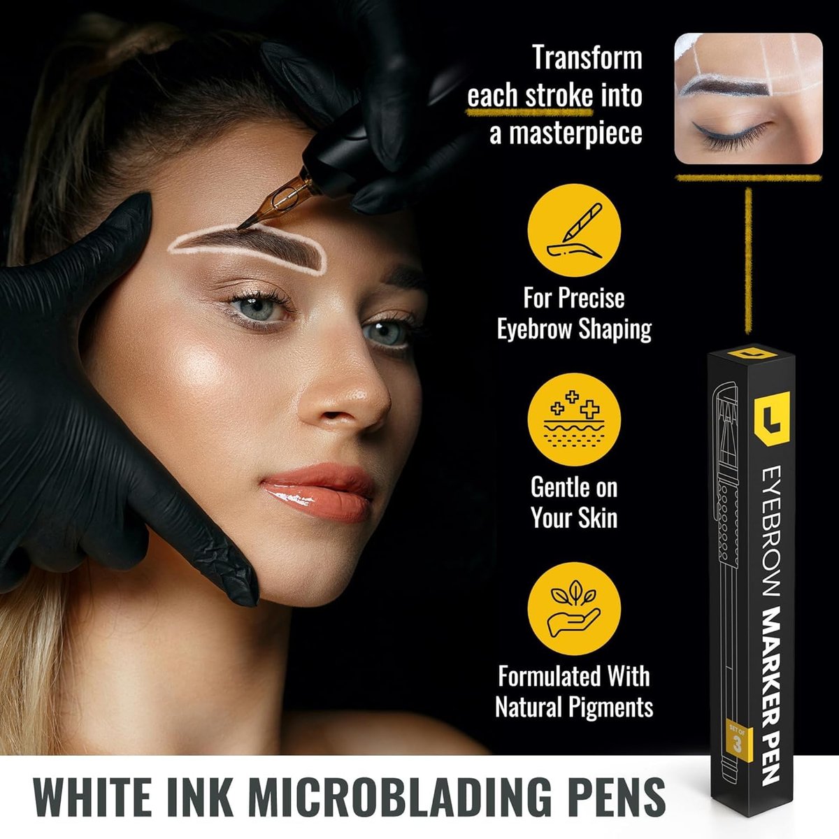 LIUDEX 3-Pack White Skin Marker Pens for PMU Microblading Eyebrow Mapping & Positioning - görsel 2