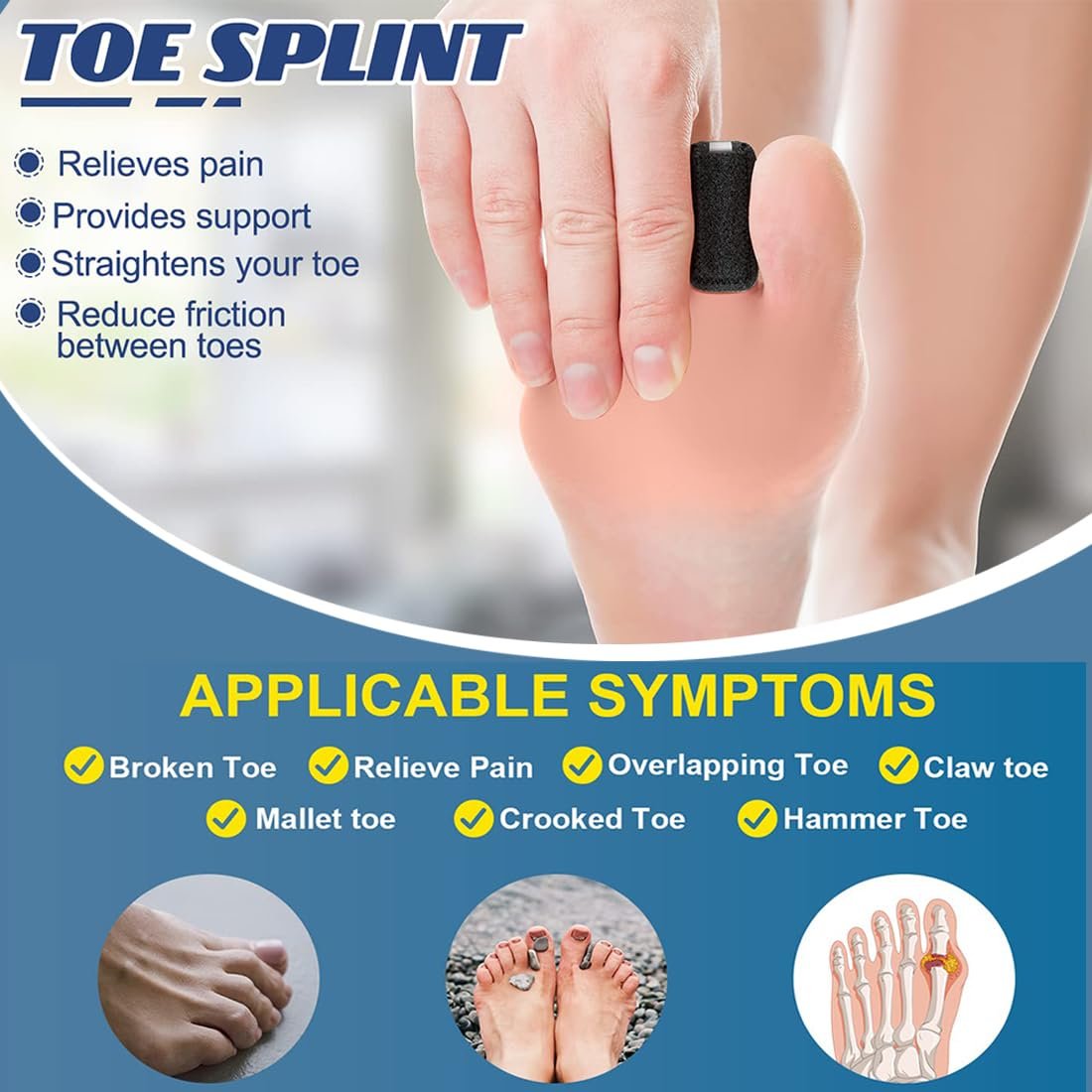 LINXIU Toe Splint for Broken Toe Straightener Brace – Hammer Toe Corrector for Men & Women (2 Pairs, Black) - görsel 9