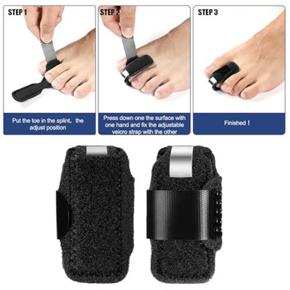 LINXIU Toe Splint for Broken Toe Straightener Brace – Hammer Toe Corrector for Men & Women (2 Pairs, Black)