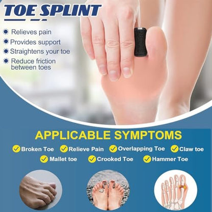LINXIU Toe Splint for Broken Toe Straightener Brace – Hammer Toe Corrector for Men & Women (2 Pairs, Black)