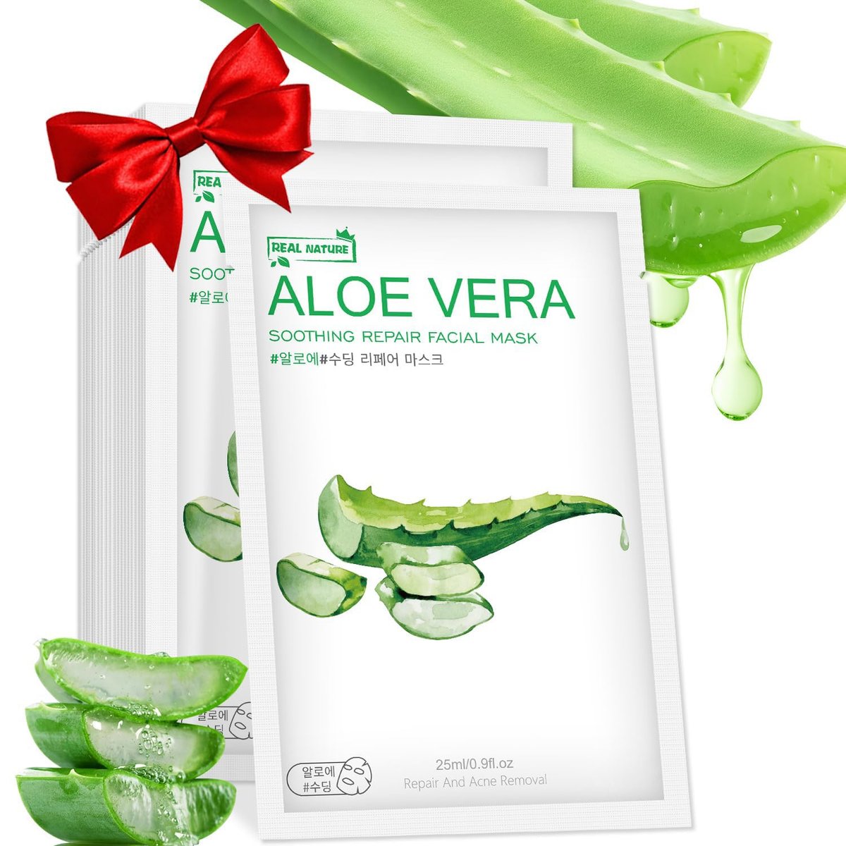 Aloe Vera Face Mask – Hydrating Sheet Masks for Dry, Oily, Sensitive Skin, Moisturizing, Soothing, Calming, Sun Care, Acne, 10-Pack Avelisse