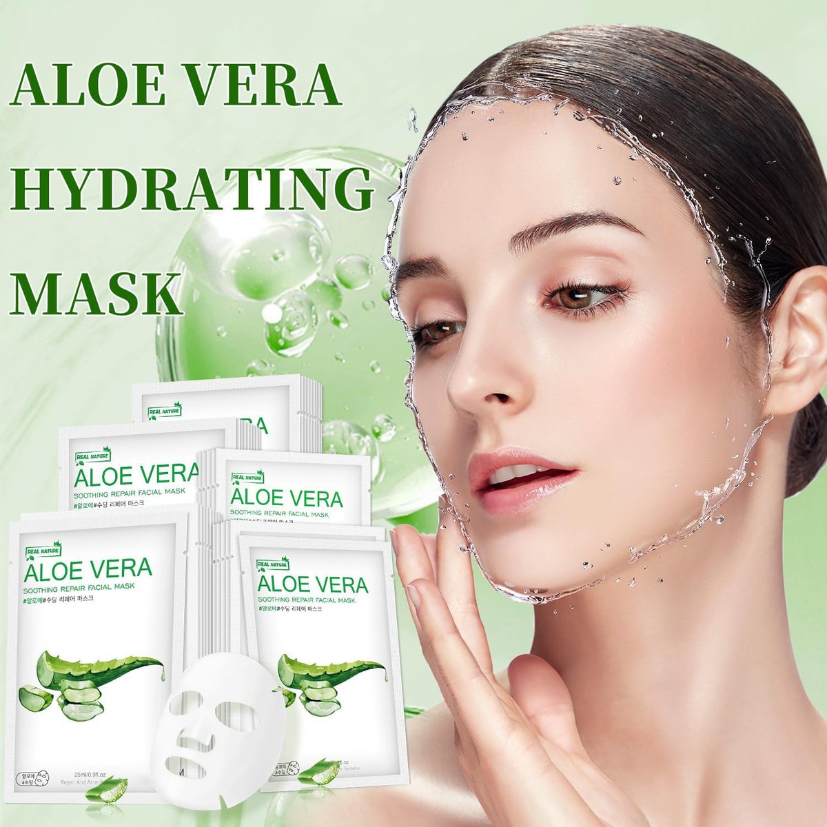 Aloe Vera Face Mask – Hydrating Sheet Masks for Dry, Oily, Sensitive Skin, Moisturizing, Soothing, Calming, Sun Care, Acne, 10-Pack Avelisse
