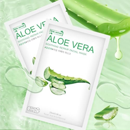 Aloe Vera Face Mask – Hydrating Sheet Masks for Dry, Oily, Sensitive Skin, Moisturizing, Soothing, Calming, Sun Care, Acne, 10-Pack Avelisse