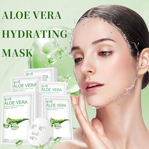 Aloe Vera Face Mask – Hydrating Sheet Masks for Dry, Oily, Sensitive Skin, Moisturizing, Soothing, Calming, Sun Care, Acne, 10-Pack Avelisse
