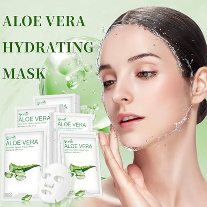 Aloe Vera Face Mask – Hydrating Sheet Masks for Dry, Oily, Sensitive Skin, Moisturizing, Soothing, Calming, Sun Care, Acne, 10-Pack Avelisse