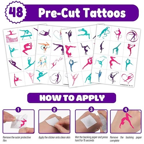 72 PCS Gymnastics Party Favors - 48 Temporary Tattoos & 24 Slap Bracelets for Kids, Gymnastics-Themed Birthday Party Supplies, School Prizes, Christmas Rewards - görsel 10