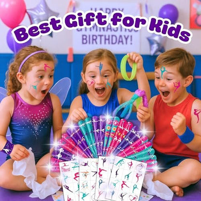 72 PCS Gymnastics Party Favors - 48 Temporary Tattoos & 24 Slap Bracelets for Kids, Gymnastics-Themed Birthday Party Supplies, School Prizes, Christmas Rewards