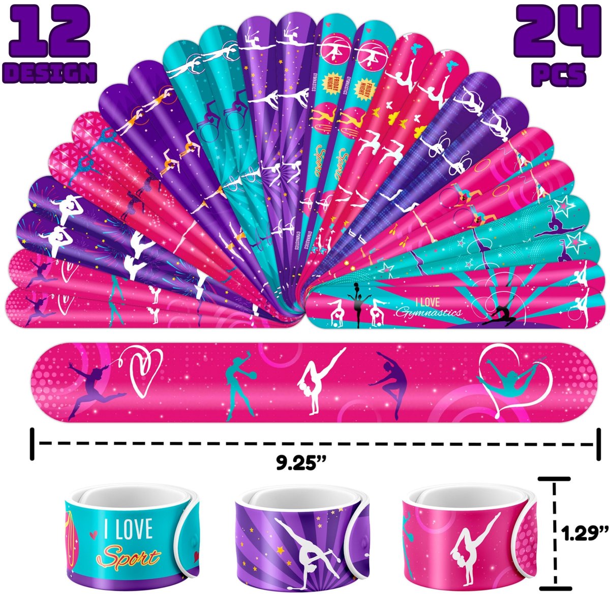 72 PCS Gymnastics Party Favors - 48 Temporary Tattoos & 24 Slap Bracelets for Kids, Gymnastics-Themed Birthday Party Supplies, School Prizes, Christmas Rewards - görsel 5