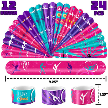72 PCS Gymnastics Party Favors - 48 Temporary Tattoos & 24 Slap Bracelets for Kids, Gymnastics-Themed Birthday Party Supplies, School Prizes, Christmas Rewards