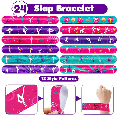 72 PCS Gymnastics Party Favors - 48 Temporary Tattoos & 24 Slap Bracelets for Kids, Gymnastics-Themed Birthday Party Supplies, School Prizes, Christmas Rewards