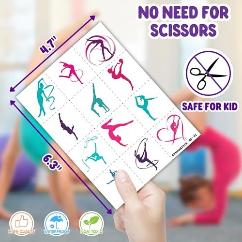 72 PCS Gymnastics Party Favors - 48 Temporary Tattoos & 24 Slap Bracelets for Kids, Gymnastics-Themed Birthday Party Supplies, School Prizes, Christmas Rewards - görsel 12
