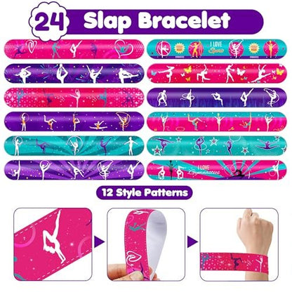 72 PCS Gymnastics Party Favors - 48 Temporary Tattoos & 24 Slap Bracelets for Kids, Gymnastics-Themed Birthday Party Supplies, School Prizes, Christmas Rewards